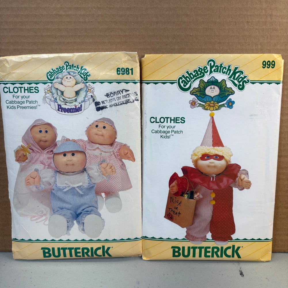 Vintage 1984 Butterick Cabbage Patch Kids Sewing Patterns 6981 Preemie 999 Clown